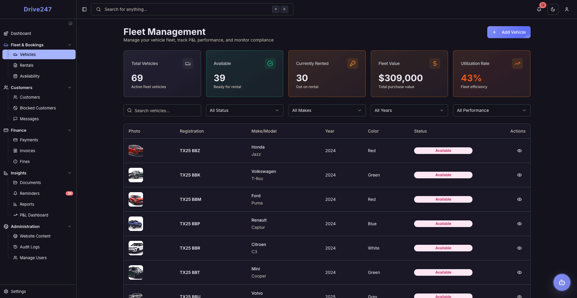 Fleet, bookings, and payments in one view