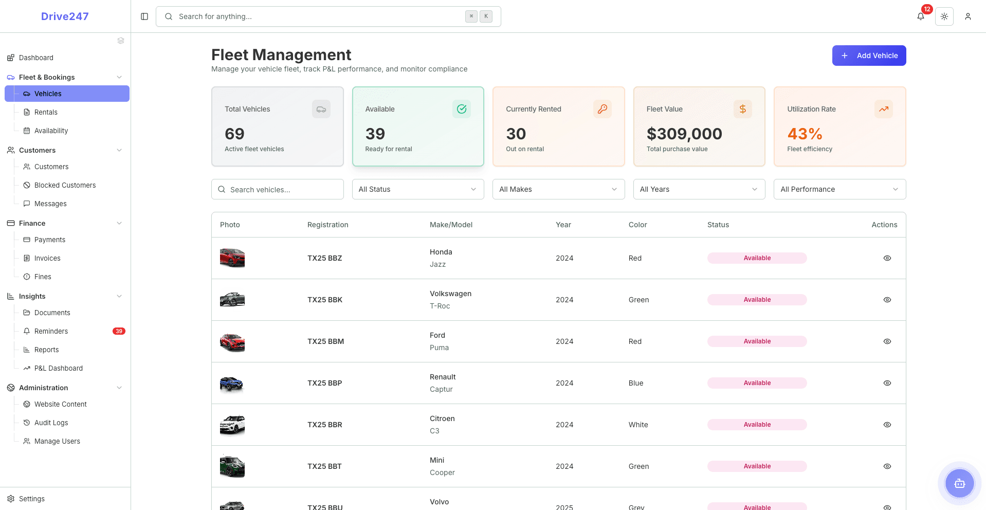 Fleet, bookings, and payments in one view